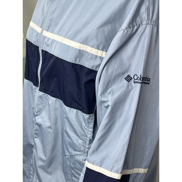 Columbia Vintage 90s Windbreaker Blue Hood Jacket Vent Packable Medium Retro Y2K - Picture 3 of 4